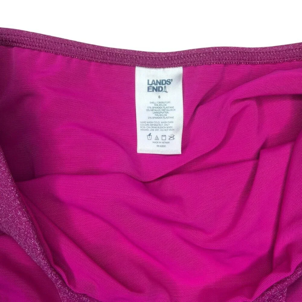 LAND'S END. swim bottom size 8 pink silver sparkle high waist high leg cut